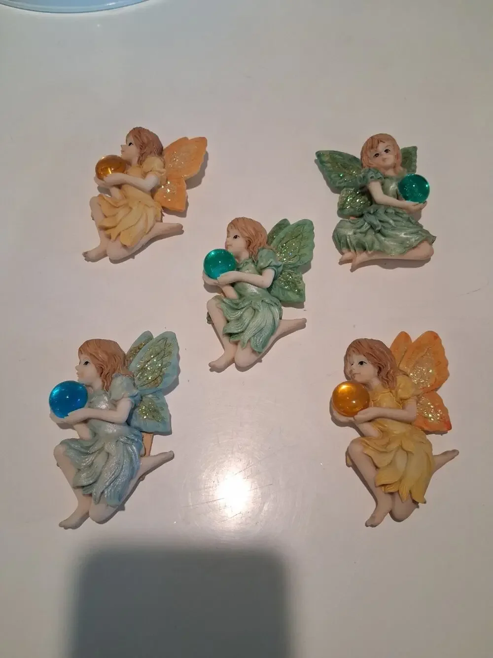 5 Retro Fairy Fridge Magnets Lot - Resin Pixie Glass Orb Kitchen Decor